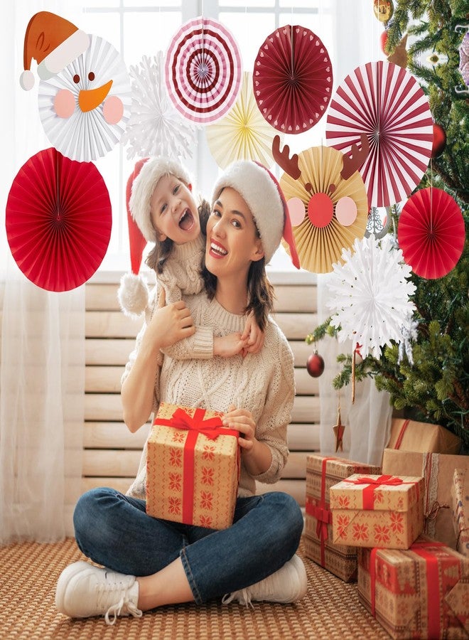SUNBEAUTY مجموعة زينة عيد الميلاد من صن بيوتي، ١٢ قطعة، زينة لحفلات عيد الميلاد، زينة للفصول الدراسية، مراوح ورقية معلقة مزينة برسومات رجل الثلج وغزلان الرنة، لتزيين الأسقف والجدران في عطلة عيد الميلاد ورأس السنة الشتوية. - Image 4